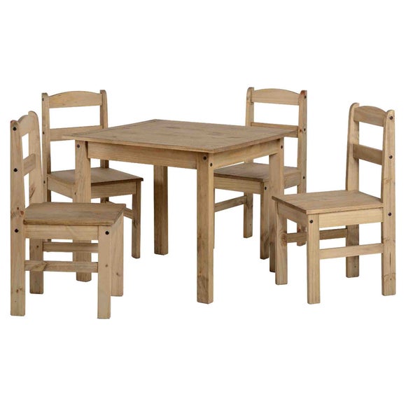 Panama 4 Seater Square Dining Table with 4 Chairs, Pine