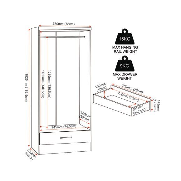 Nevada Double 1 Drawer Wardrobe, product image 36