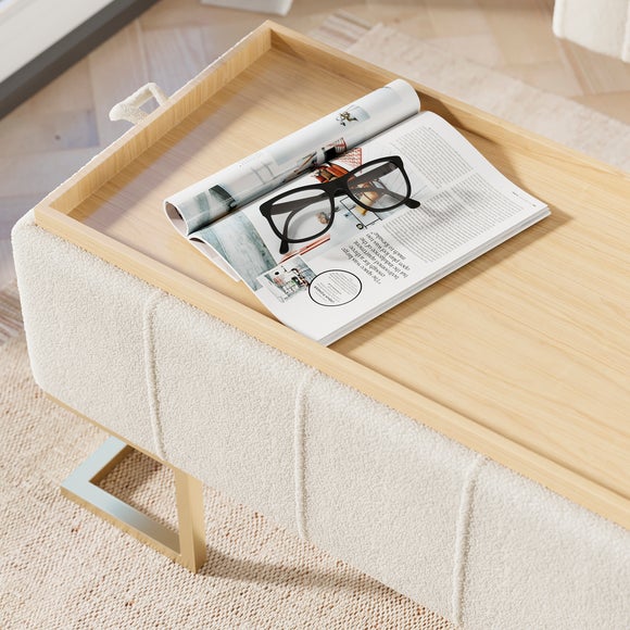 Holland Tray Table Ottoman, Ivory Sherpa