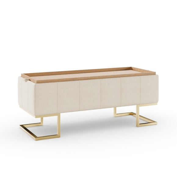 Holland Tray Table Ottoman, Ivory Sherpa