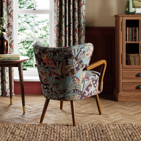 Eliza Wooden Arm Jacquard Nature's Exhibitionists Occasional Armchair Wild Tropics