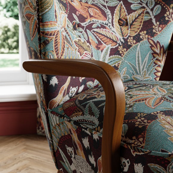 Eliza Wooden Arm Jacquard Nature's Exhibitionists Occasional Armchair Wild Tropics