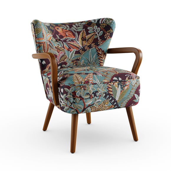 Eliza Wooden Arm Jacquard Nature's Exhibitionists Occasional Armchair Wild Tropics