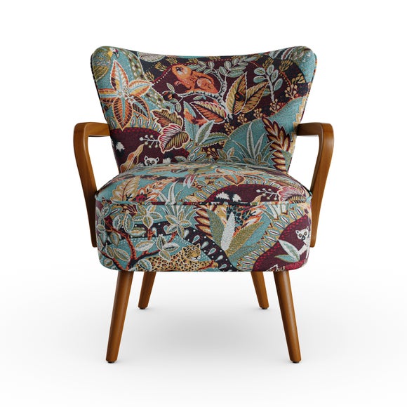 Eliza Wooden Arm Jacquard Nature's Exhibitionists Occasional Armchair Wild Tropics