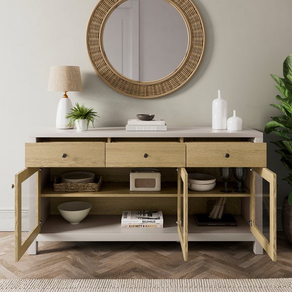 Olney Glazed Extra Wide Sideboard, Stone & Oak Effect
