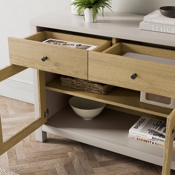 Olney Glazed Extra Wide Sideboard, Stone & Oak Effect