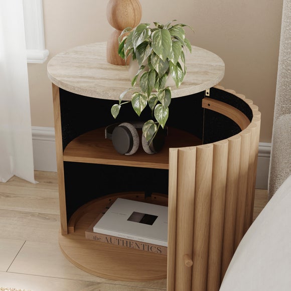 Lucin Travertine Effect Bedside Table