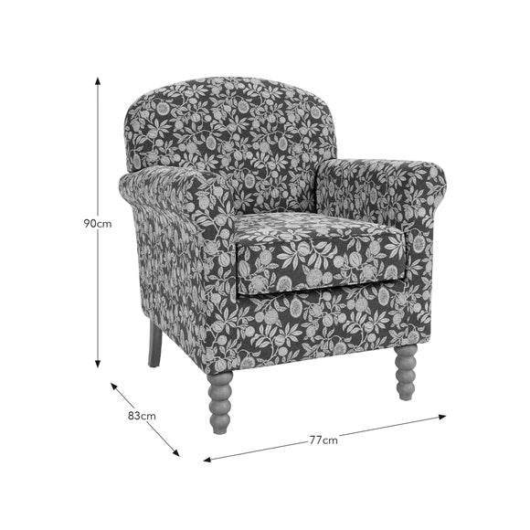 Enya Vintage Pod Print Scroll Armchair