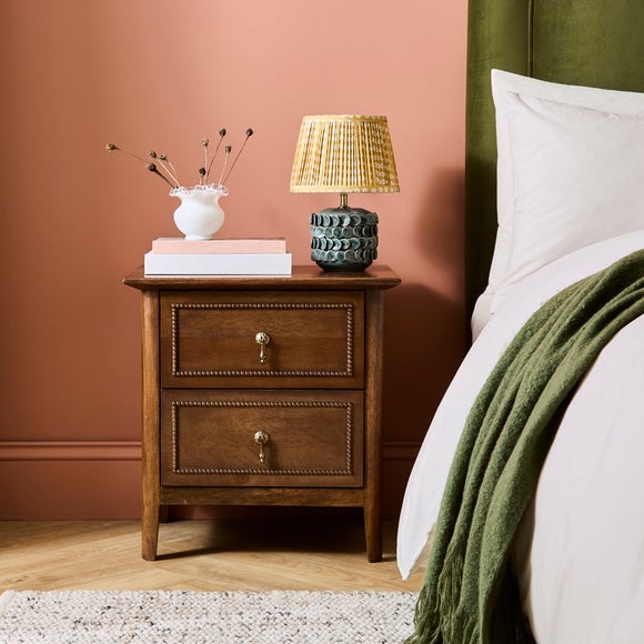 Ettie Beaded 2 Drawer Bedside Table, Mango Wood