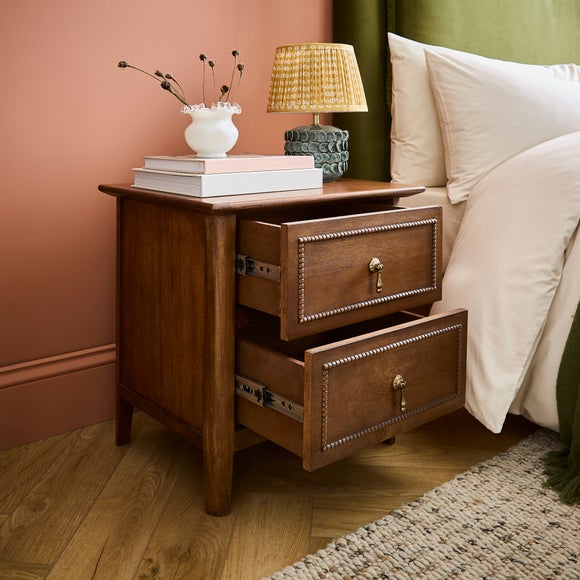 Ettie Beaded 2 Drawer Bedside Table, Mango Wood