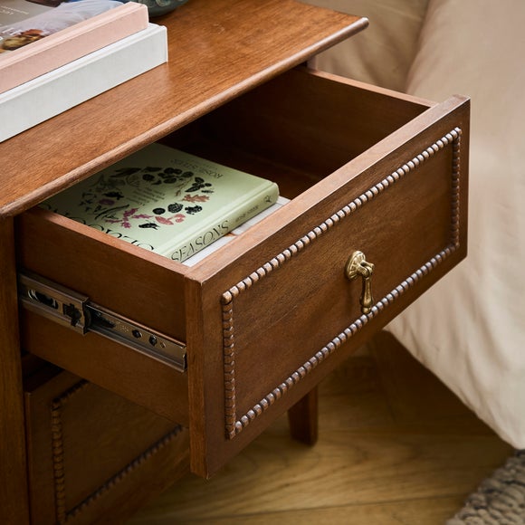 Ettie Beaded 2 Drawer Bedside Table, Mango Wood