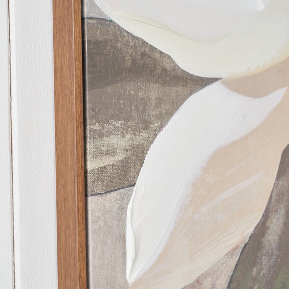 White & Natural Floral Framed Canvas