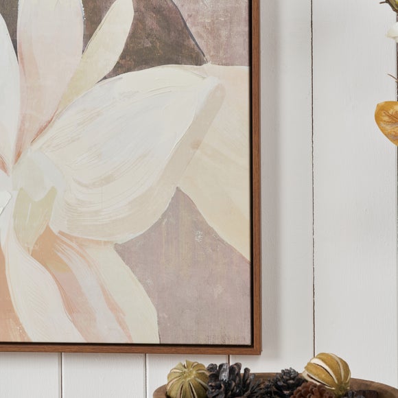 White & Natural Floral Framed Canvas