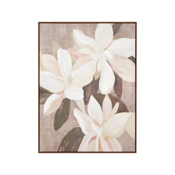 White & Natural Floral Framed Canvas