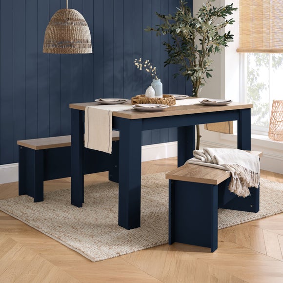 Highgate Dining Table with 2 Benches, Oak Effect, product image 1