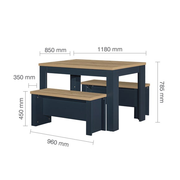 Highgate Dining Table with 2 Benches, Oak Effect, product image 7
