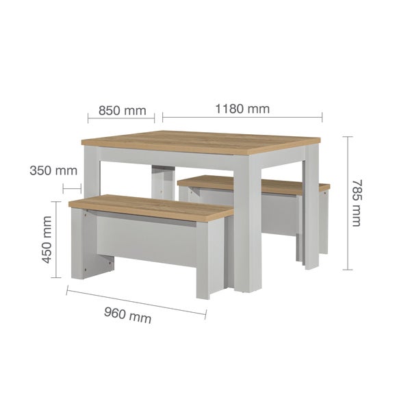 Highgate Dining Table with 2 Benches, Oak Effect, product image 14